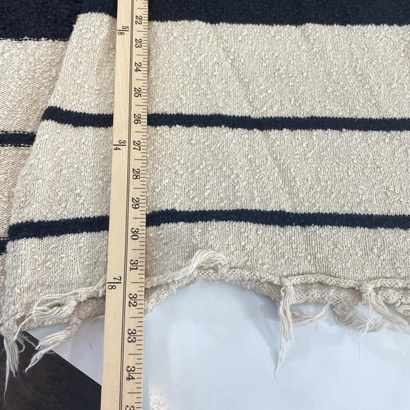 By Together Fringe Poncho Shawl Cardigan Sweater Womens M/L Cream Black Striped - Picture 7 of 7